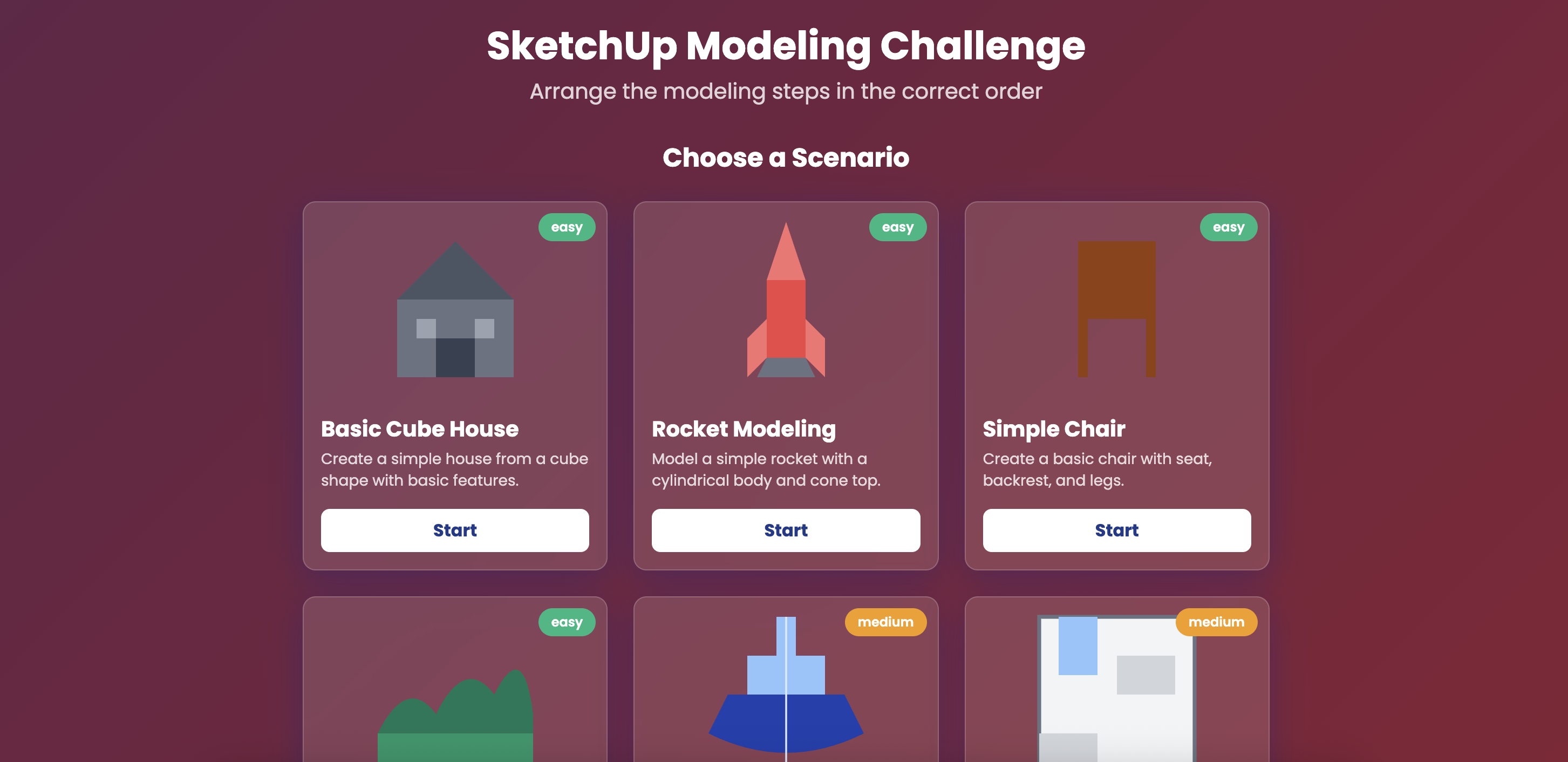 Screenshot of 'Ordering' SketchUp Scenarios Game
