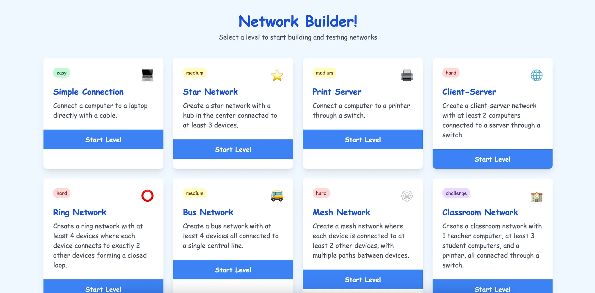 Screenshot of Networks (Topology) Builder Game