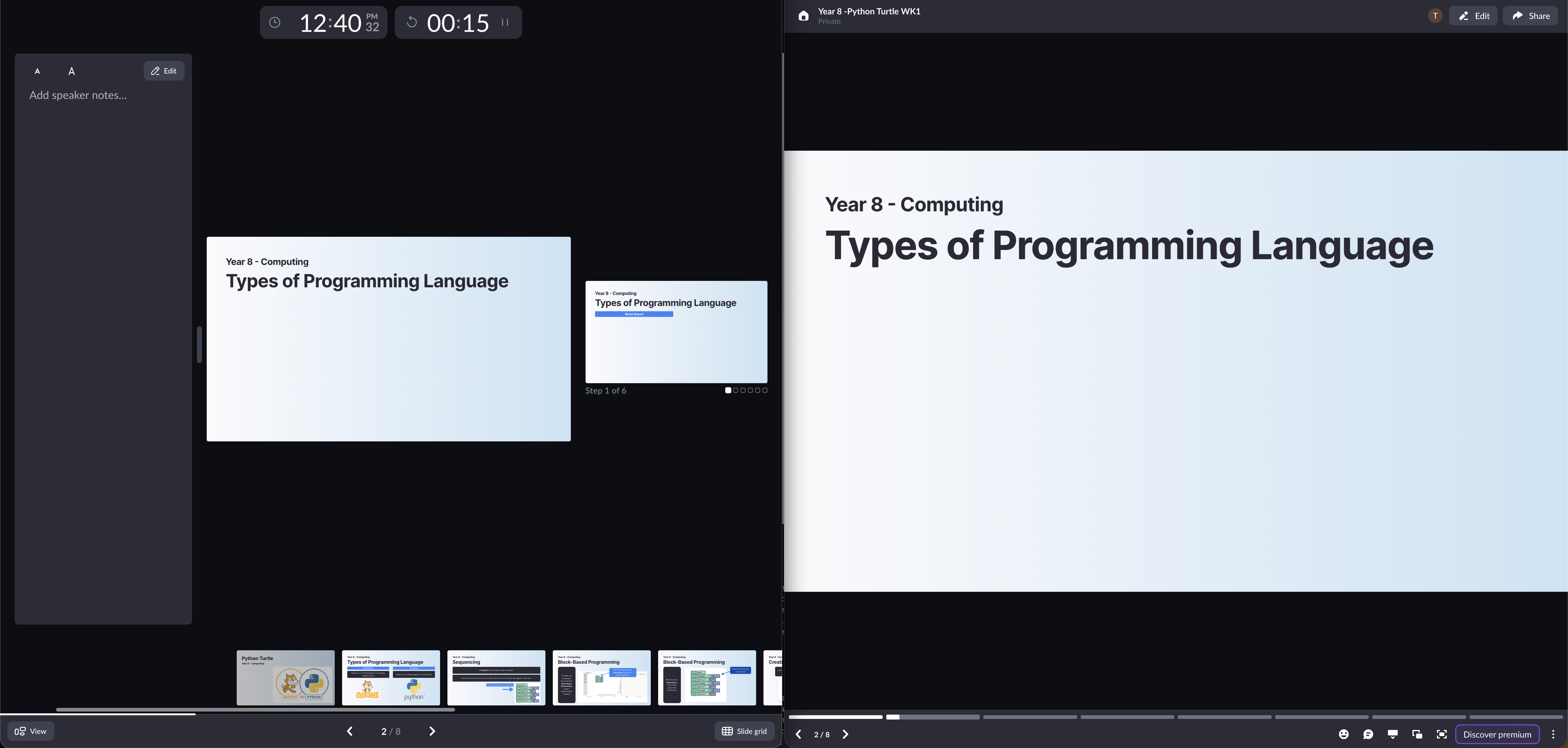 A screenshot of the Pitch presenter view.