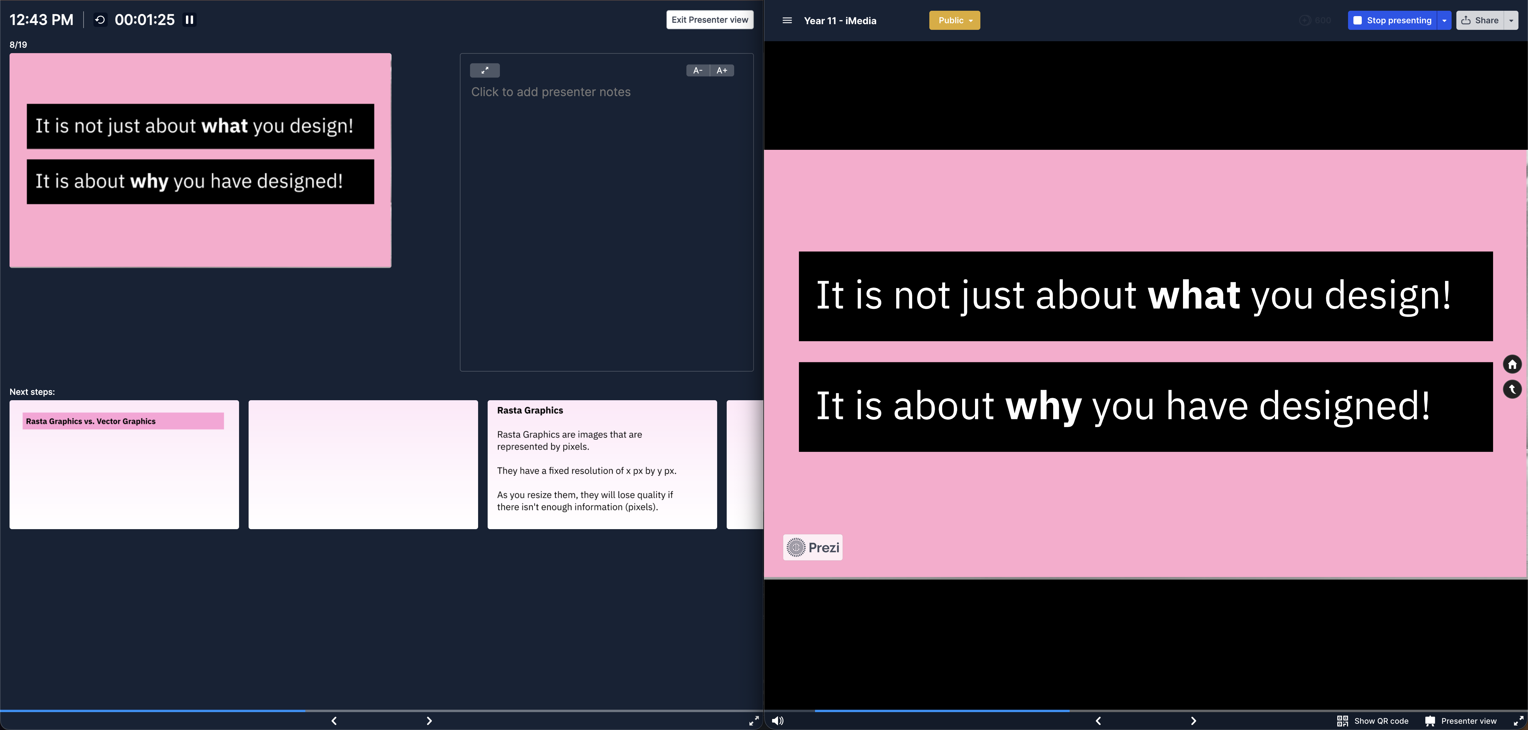 A screenshot of the Prezzi presenter view.