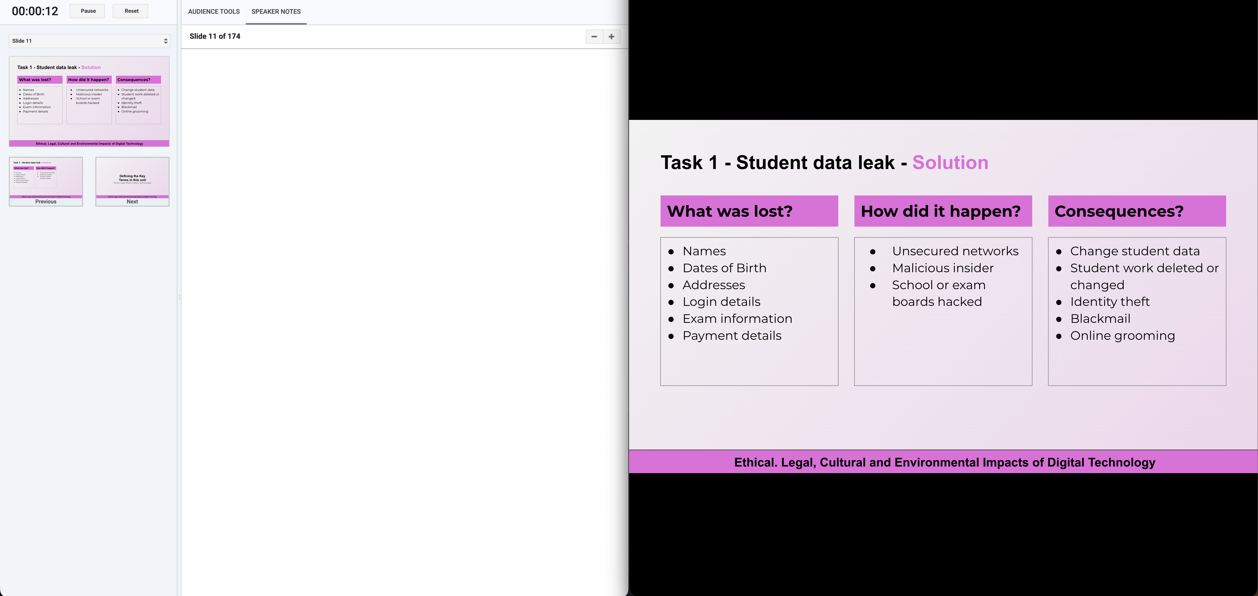 A screenshot of the Google Slides presenter view.