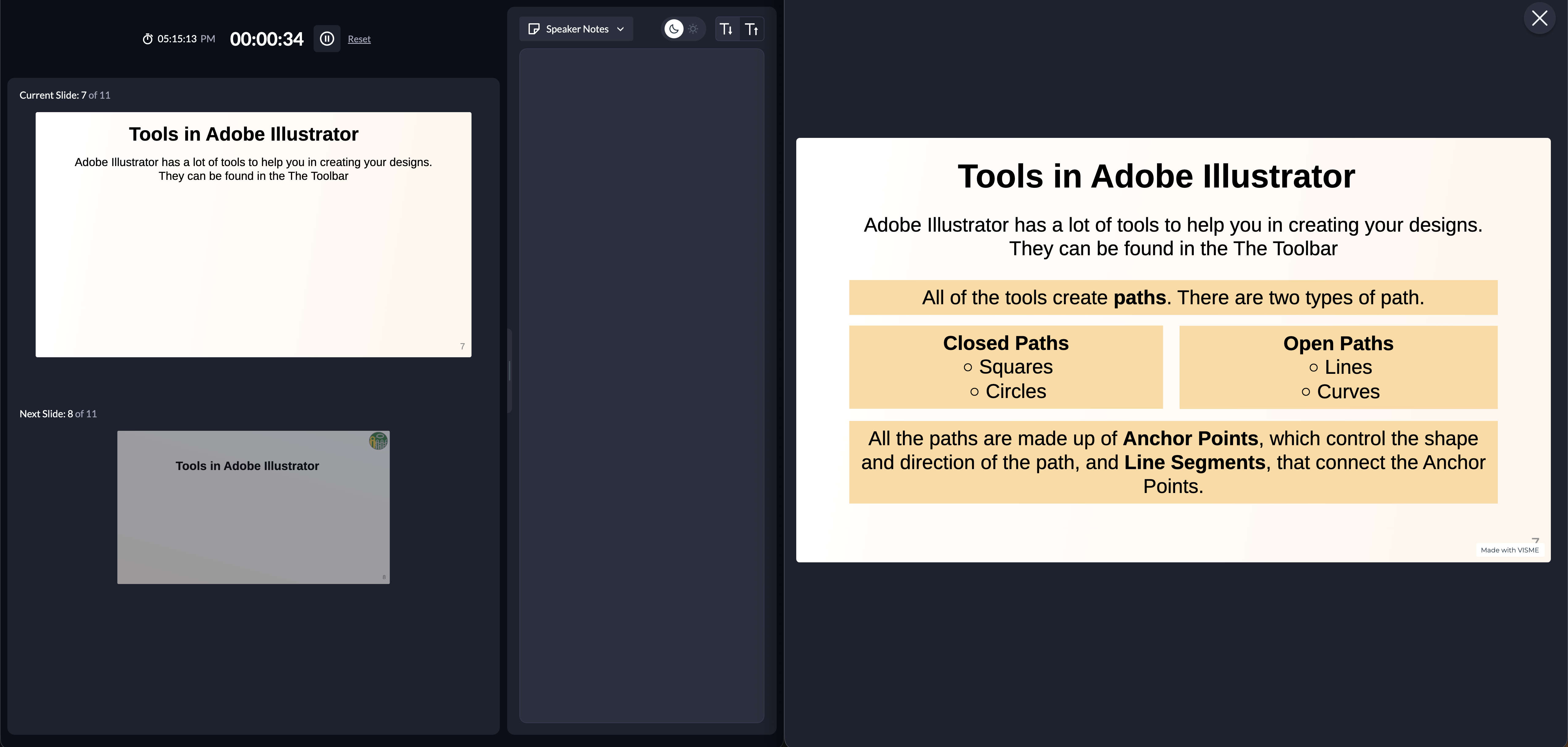 A screenshot of the Visme presenter view.